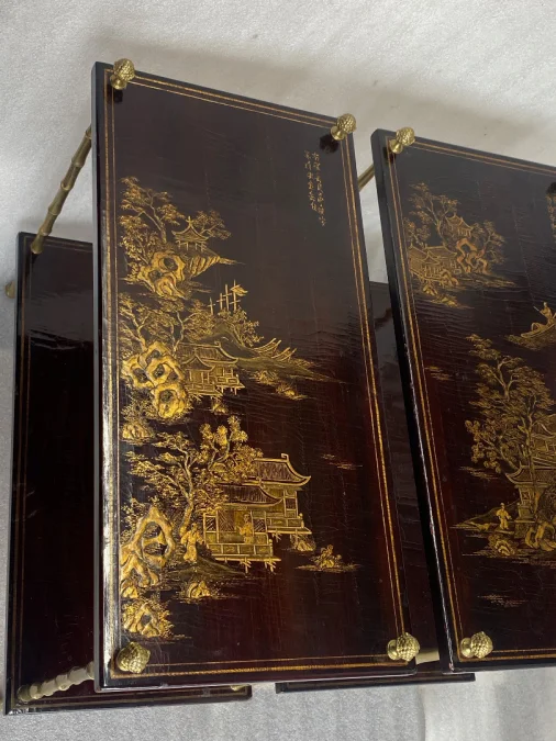 1950 ‘ Pair of Tables Maison Bagués Bronze Style Bamboo Golden With Trays Lacquers of China 65 X 32,5 X H 59 cm