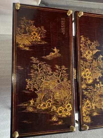 1950 ‘ Pair of Tables Maison Bagués Bronze Style Bamboo Golden With Trays Lacquers of China 65 X 32,5 X H 59 cm