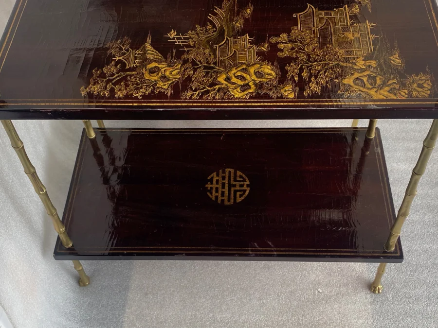 1950 ‘ Pair of Tables Maison Bagués Bronze Style Bamboo Golden With Trays Lacquers of China 65 X 32,5 X H 59 cm