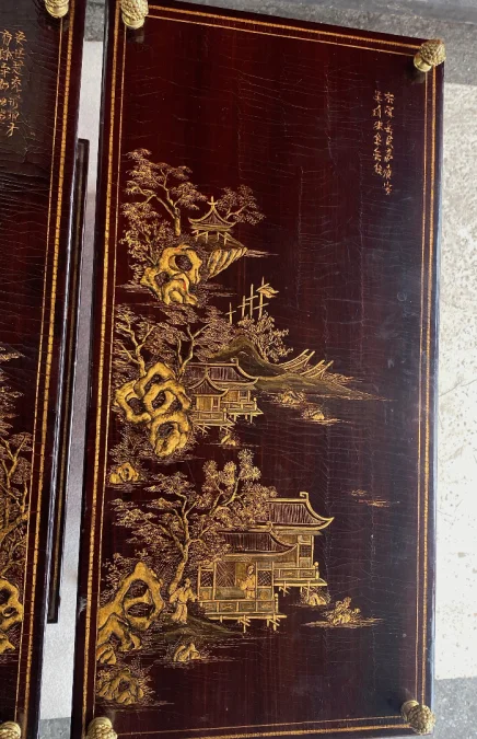 1950 ‘ Pair of Tables Maison Bagués Bronze Style Bamboo Golden With Trays Lacquers of China 65 X 32,5 X H 59 cm