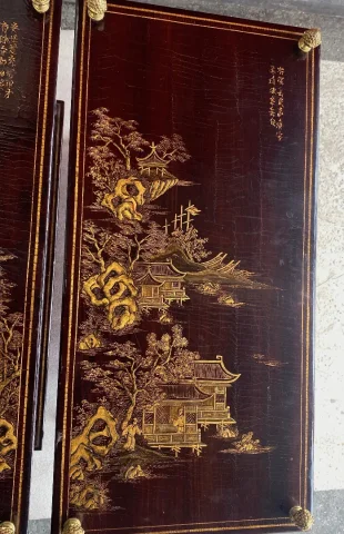 1950 ‘ Pair of Tables Maison Bagués Bronze Style Bamboo Golden With Trays Lacquers of China 65 X 32,5 X H 59 cm