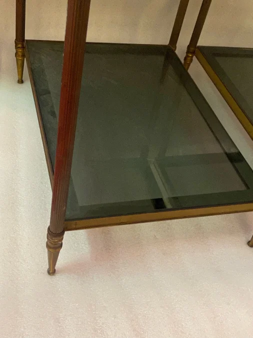 1950/70′ Pair Of End Tables In Brass At 2 Levels Maison Jansen Smoked Glass Trays 56 X 40 X H 54 cm
