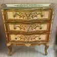 1970′ Commode Arbalète 3 Tiroirs Bois Doré Style Renaissance Italienne 78 X 32 X H 78 cm