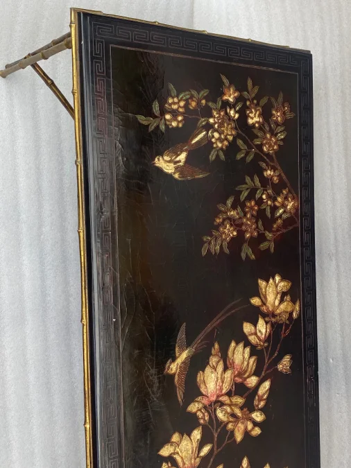 1970′ Double Feet Coffee Table Bronze Model Bamboo Maison Baguès Chinese Lacquer 112 x 54 x H 38 cm