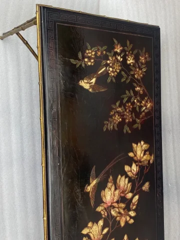 1970′ Table Basse Double Piétement Bronze Modèle Bambou Maison Baguès Laque De Chine 112 x 54 x H 38 cm