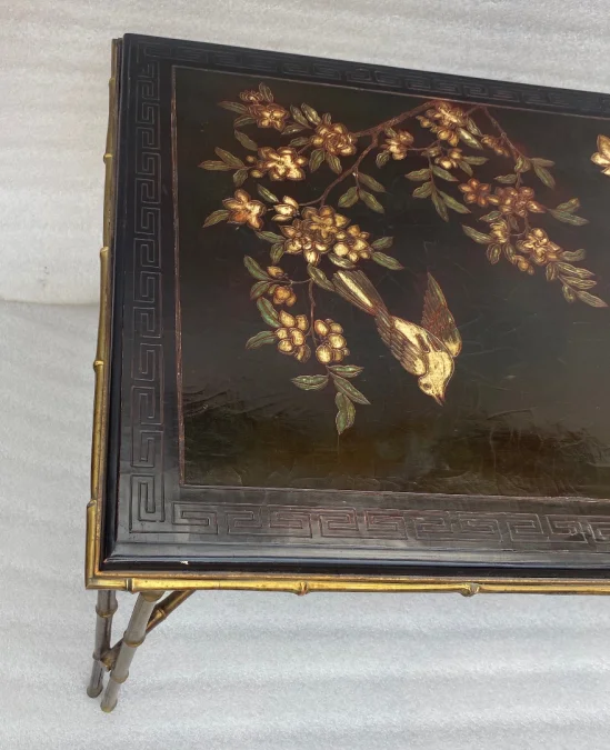 1970′ Double Feet Coffee Table Bronze Model Bamboo Maison Baguès Chinese Lacquer 112 x 54 x H 38 cm