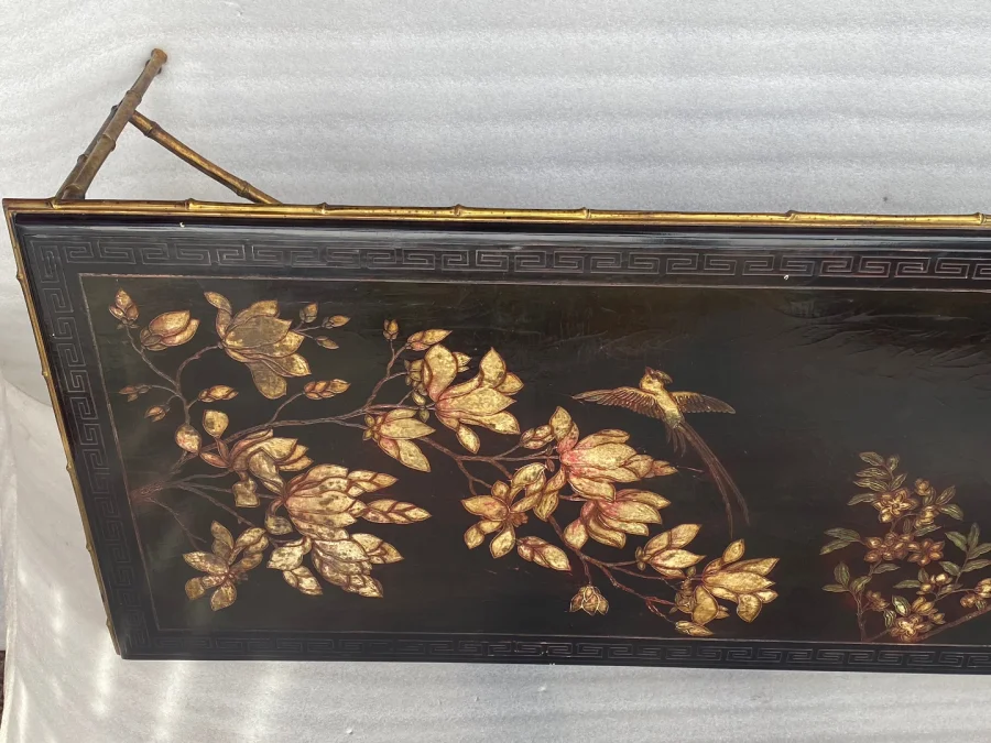 1970′ Double Feet Coffee Table Bronze Model Bamboo Maison Baguès Chinese Lacquer 112 x 54 x H 38 cm