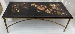 1970′ Double Feet Coffee Table Bronze Model Bamboo Maison Baguès Chinese Lacquer 112 x 54 x H 38 cm