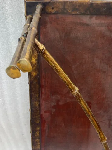 1970′ Table Basse Double Piétement Bronze Modèle Bambou Maison Baguès Laque De Chine 112 x 54 x H 38 cm