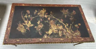1970′ Table Basse Bronze Modèle Palmier Maison Baguès Ou Charles Laque De Chine 105 x 47 x H 42 cm