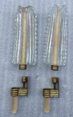 1950/70 Pair Of BAROVIER & TOSO Or Veronese Style Sconces For Arbus In Murano Crystal 46 x 14 cm