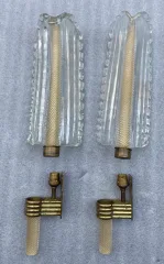 1950/70 Paire D’Appliques Style BAROVIER & TOSO Ou Véronèse Pour Arbus en Cristal de Murano 46 x 14 cm
