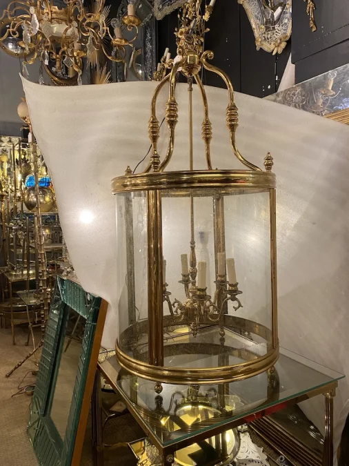 1950’Lanterne En Bronze Doré Style Directoire H 120 cm Diamètre 57 cm