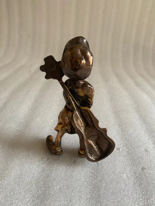 1970/80 Newsboy And Double Bass In Bronze, Sculpture Signed LOHE