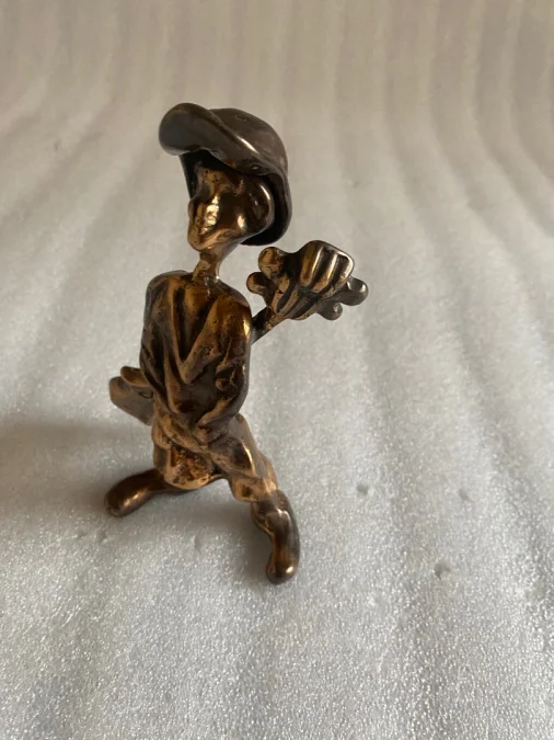 1970/80 Newsboy And Double Bass In Bronze, Sculpture Signed LOHE