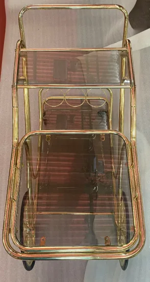 1970′ Large Golden Iron Rolling Trolley With Removable Tray Provenance Parisian Palace