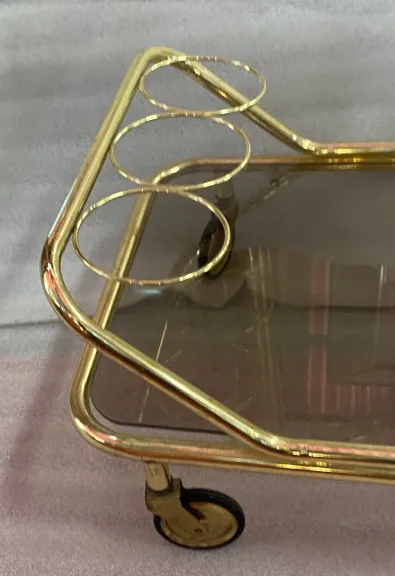 1970′ Large Golden Iron Rolling Trolley With Removable Tray Provenance Parisian Palace