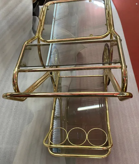 1970′ Large Golden Iron Rolling Trolley With Removable Tray Provenance Parisian Palace