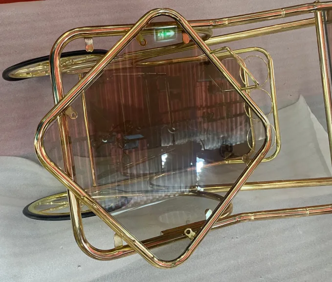 1970′ Large Golden Iron Rolling Trolley With Removable Tray Provenance Parisian Palace