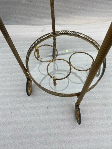 1950/70 Desserte Roulante Ronde Maison Bagués En Bronze Doré