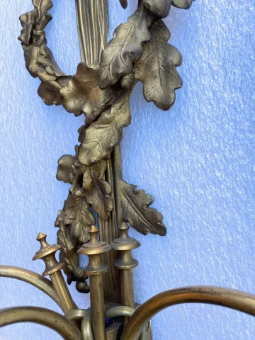 1900′ Paire d’ Appliques Style Louis 16 Bronze Doré Aux Cors De Chasse Signée Jansen