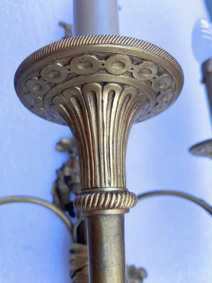 1900′ Pair Of Louis 16 Style Gilt Bronze Sconces With Hunting Horns Signed Jansen