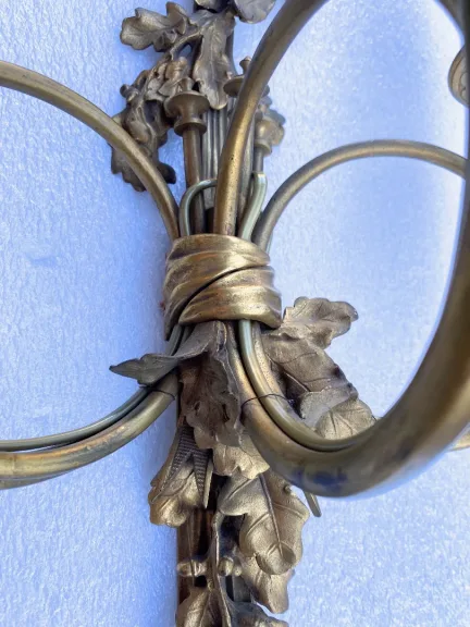 1900′ Pair Of Louis 16 Style Gilt Bronze Sconces With Hunting Horns Signed Jansen