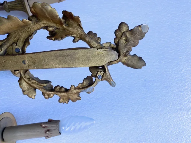 1900′ Paire d’ Appliques Style Louis 16 Bronze Doré Aux Cors De Chasse Signée Jansen