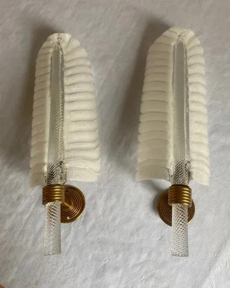 1950/70 Pair Of BAROVIER & TOSO Or Veronese Style Sconces For Arbus In Murano Crystal