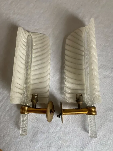 1950/70 Pair Of BAROVIER & TOSO Or Veronese Style Sconces For Arbus In Murano Crystal