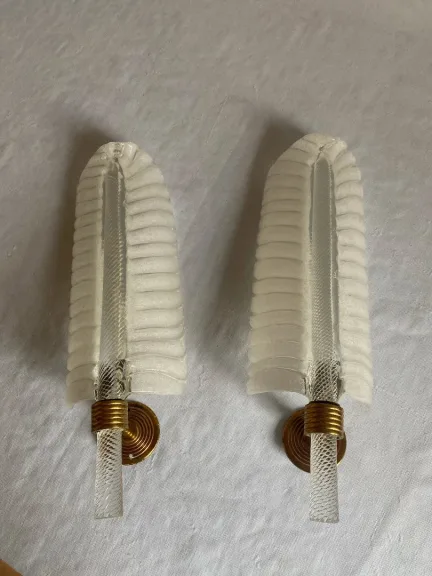1950/70 Pair Of BAROVIER & TOSO Or Veronese Style Sconces For Arbus In Murano Crystal