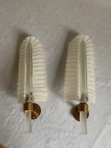 1950/70 Pair Of BAROVIER & TOSO Or Veronese Style Sconces For Arbus In Murano Crystal