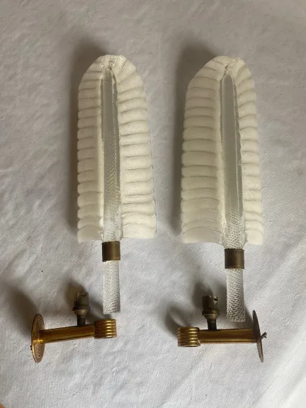 1950/70 Pair Of BAROVIER & TOSO Or Veronese Style Sconces For Arbus In Murano Crystal