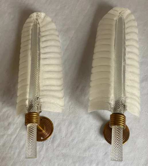 1950/70 Pair Of BAROVIER & TOSO Or Veronese Style Sconces For Arbus In Murano Crystal