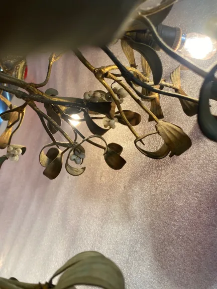 1900′ Art Nouveau Bronze Mistletoe Ball Chandelier with 6 Bulbs