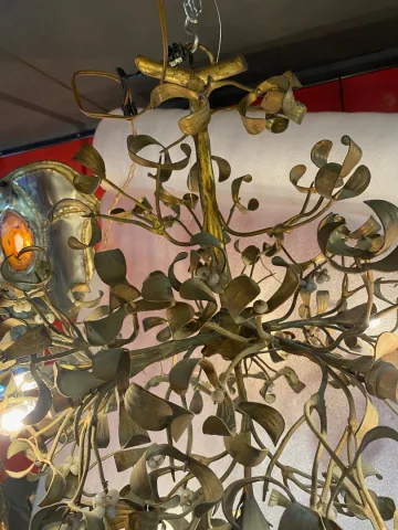1900′ Lustre Boule de Gui en Bronze Art Nouveau à 6 Ampoules