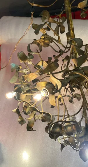 1900′ Art Nouveau Bronze Mistletoe Ball Chandelier with 6 Bulbs