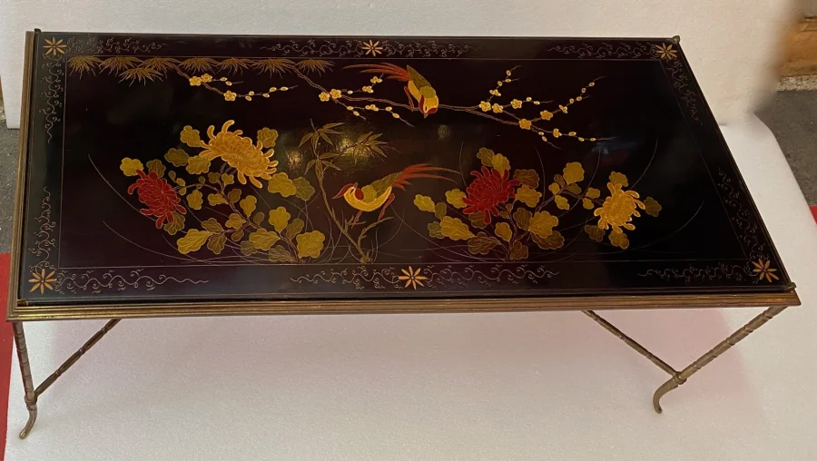 1970′ Coffee Table Baguès Style Chinese Lacquer