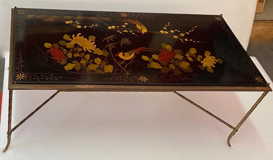 1970′ Coffee Table Baguès Style Chinese Lacquer