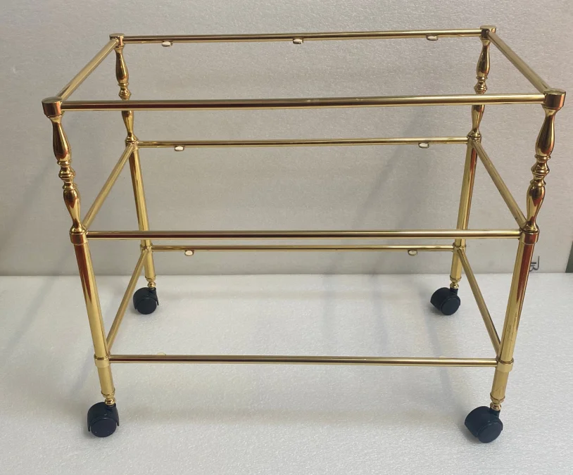 1970′ Trolley on Wheels in Golden Brass and Glass With Surrounding Maison Jansen Mirror