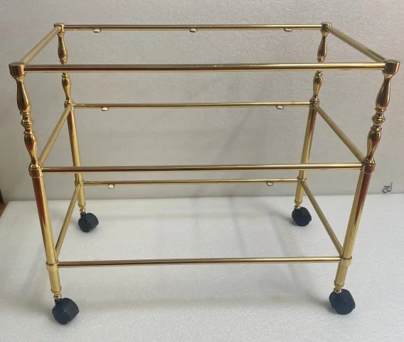 1970′ Trolley on Wheels in Golden Brass and Glass With Surrounding Maison Jansen Mirror