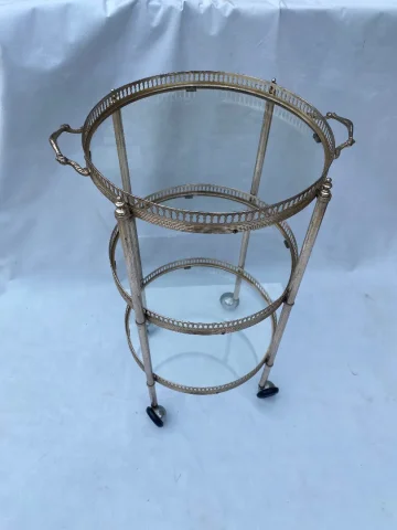 1970′ Round Trolley In Silver Bronze With 3 Trays Maison Baguès
