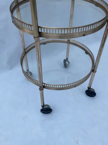 1970′ Round Trolley In Silver Bronze With 3 Trays Maison Baguès