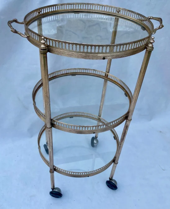 1970′ Round Trolley In Silver Bronze With 3 Trays Maison Baguès