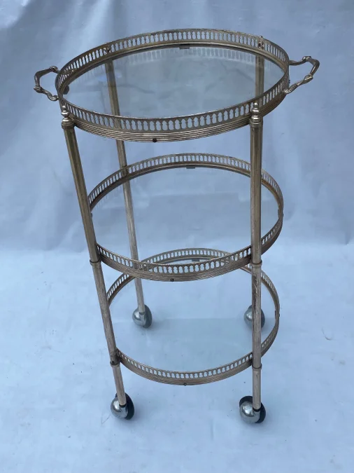 1970′ Round Trolley In Silver Bronze With 3 Trays Maison Baguès