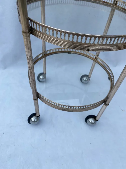 1970′ Round Trolley In Silver Bronze With 3 Trays Maison Baguès