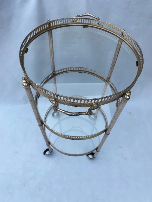 1970′ Round Trolley In Silver Bronze With 3 Trays Maison Baguès