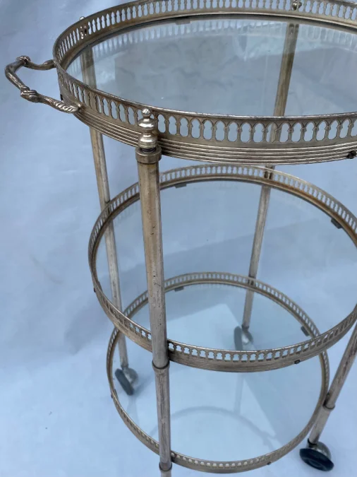 1970′ Round Trolley In Silver Bronze With 3 Trays Maison Baguès