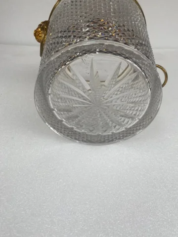 1950-70′ Seau a Champagne Cristal Style St Louis et Bronze Doré Aux têtes de Lion