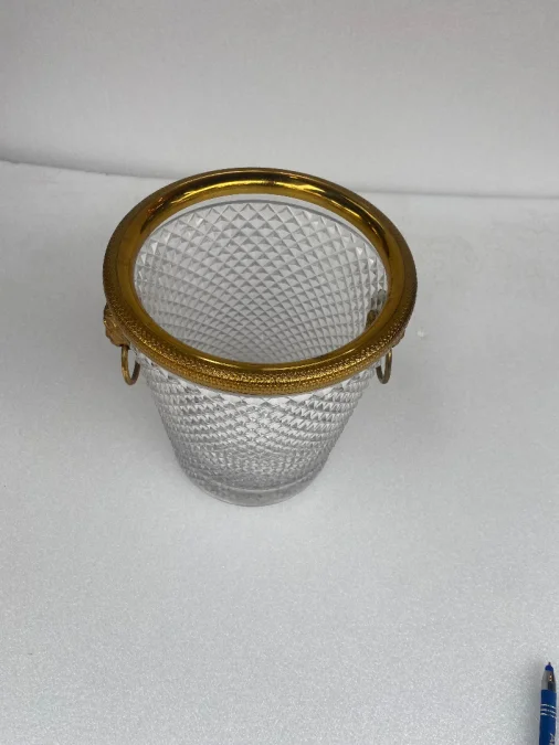 1950-70′ Crystal Champagne Bucket St Louis Style and Gilt Bronze With Lion Heads